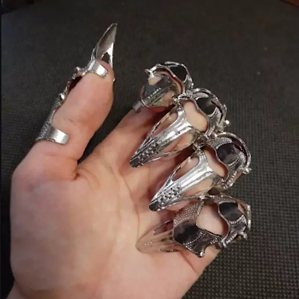 Talon Cosplay Gothic/Edgy Halloween Silver Ring Nail/Hand Accessory Jewelry - Picture 10 of 14